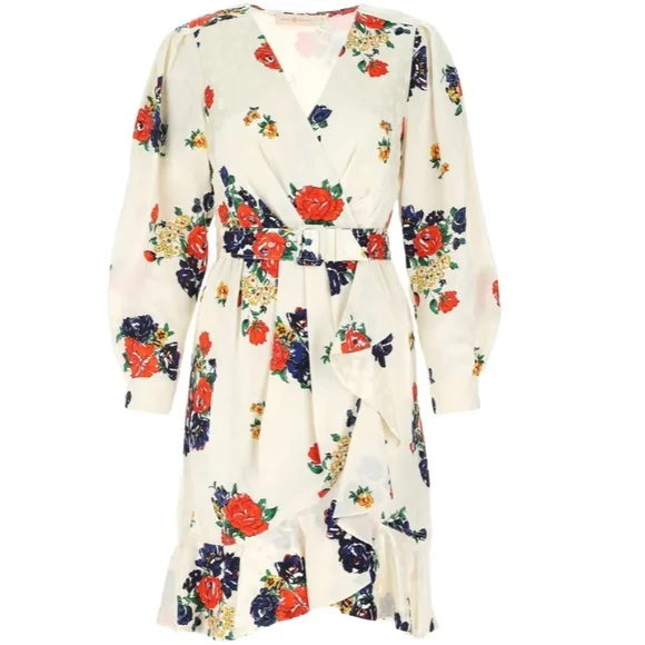 Tea Rose Ruffle Silk Belted Wrap Dress from TORY BURCH - Picture 5 of 16